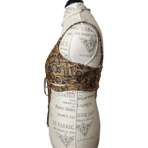 Nasty Gal Women's Sting Bikini Top L Snake Print Cut-Out Tie-Back Swimwear Beach - Picture 3 of 6